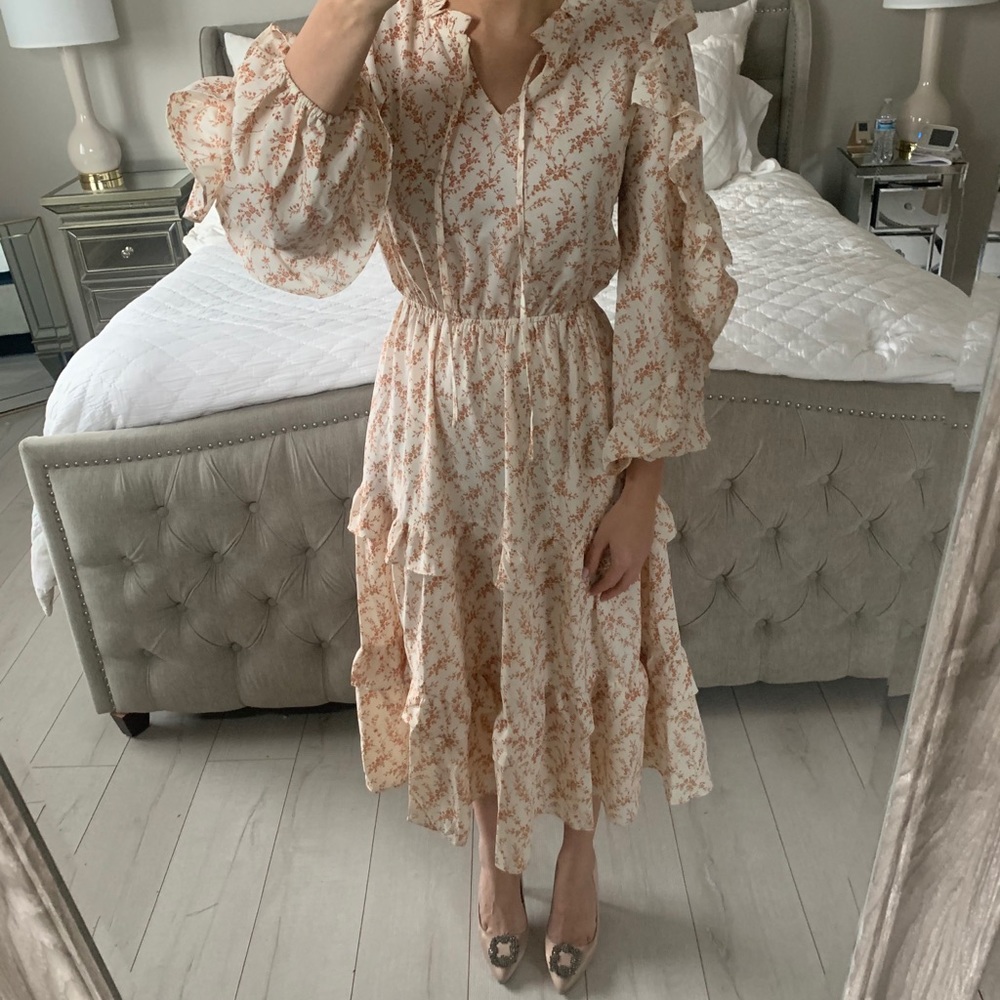 Shop Red Dress Aura Floral Ruffle Midi Dress - Picture 13 of 13